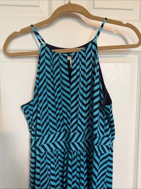 LOFT Teal and Black Chevron Maxi Dress - Halter Straps